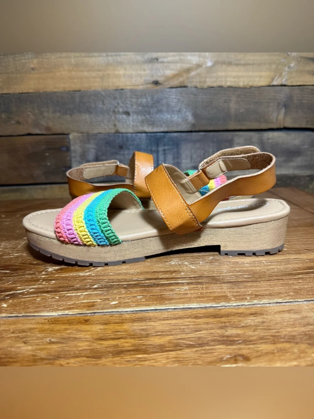 Cat & Jack Wedge Sandals Shoes Girls Sz 5 Ariana Rainbow Velcro Closure